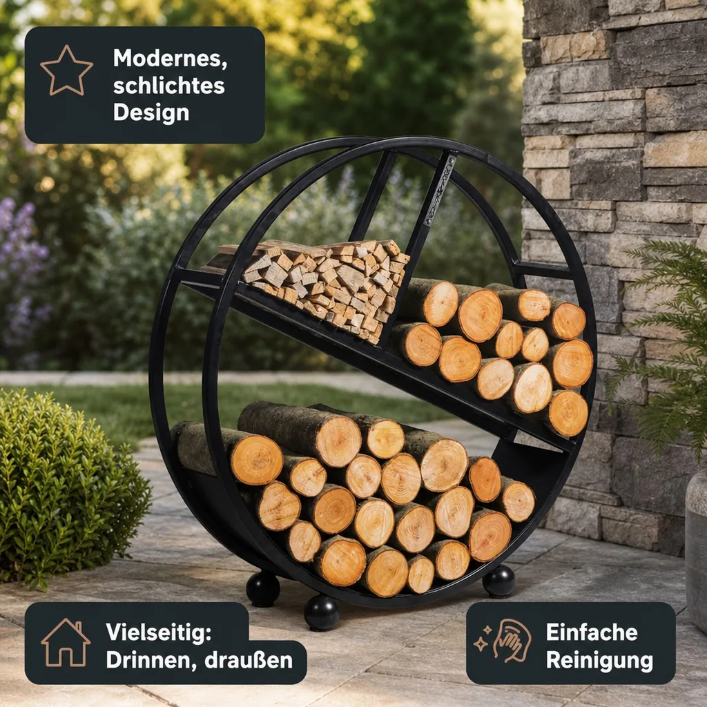 Kaminholzregal Stahl, 100 cm, aus Naturstahl, Brennholzregal