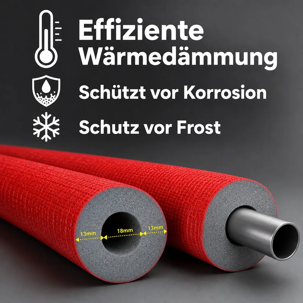 Rohrisolierung 18mm, Heizungsrohr Isolierung, 2m, 13mm Dämmung, Heizungsisolierung