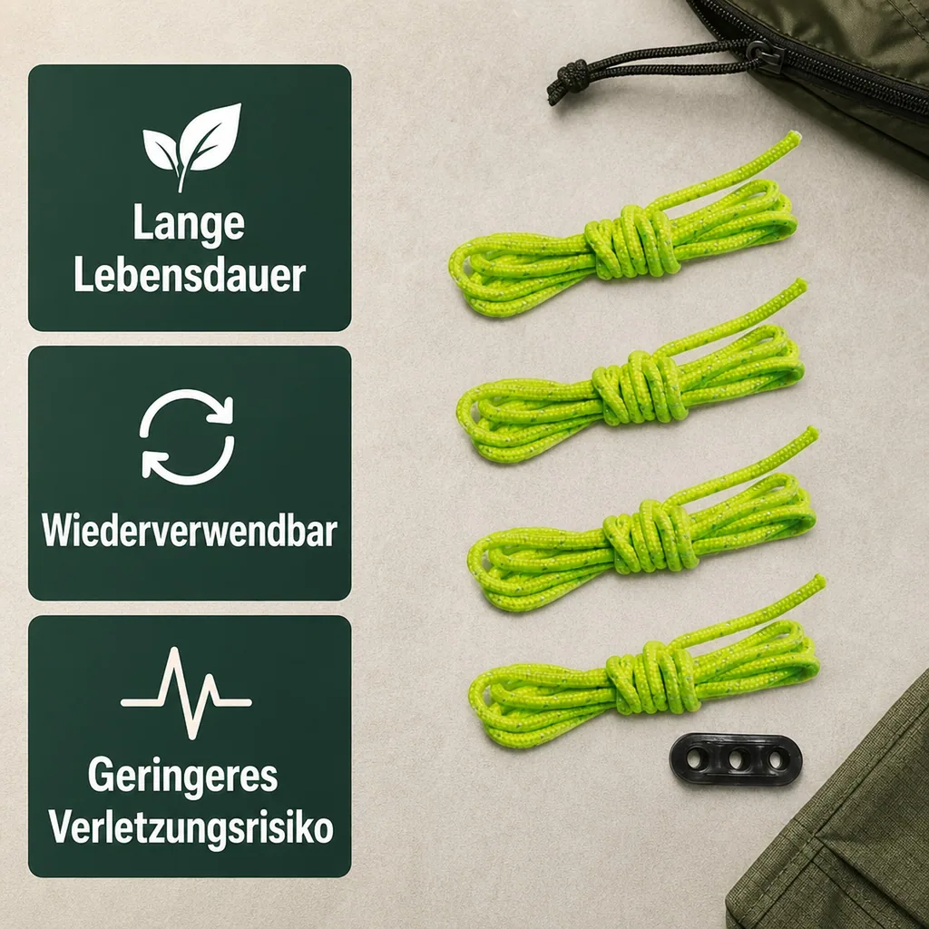 Abspannleinen Set, 4x Zelt Abspannleinen 3m, reflektierend, Dreichlochspanner