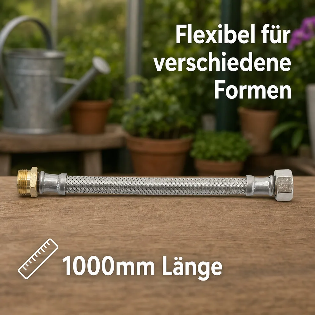 Panzerschlauch 3/8, Flexschlauch, DN8, 1000mm, Edelstahlumflechtung, DVGW