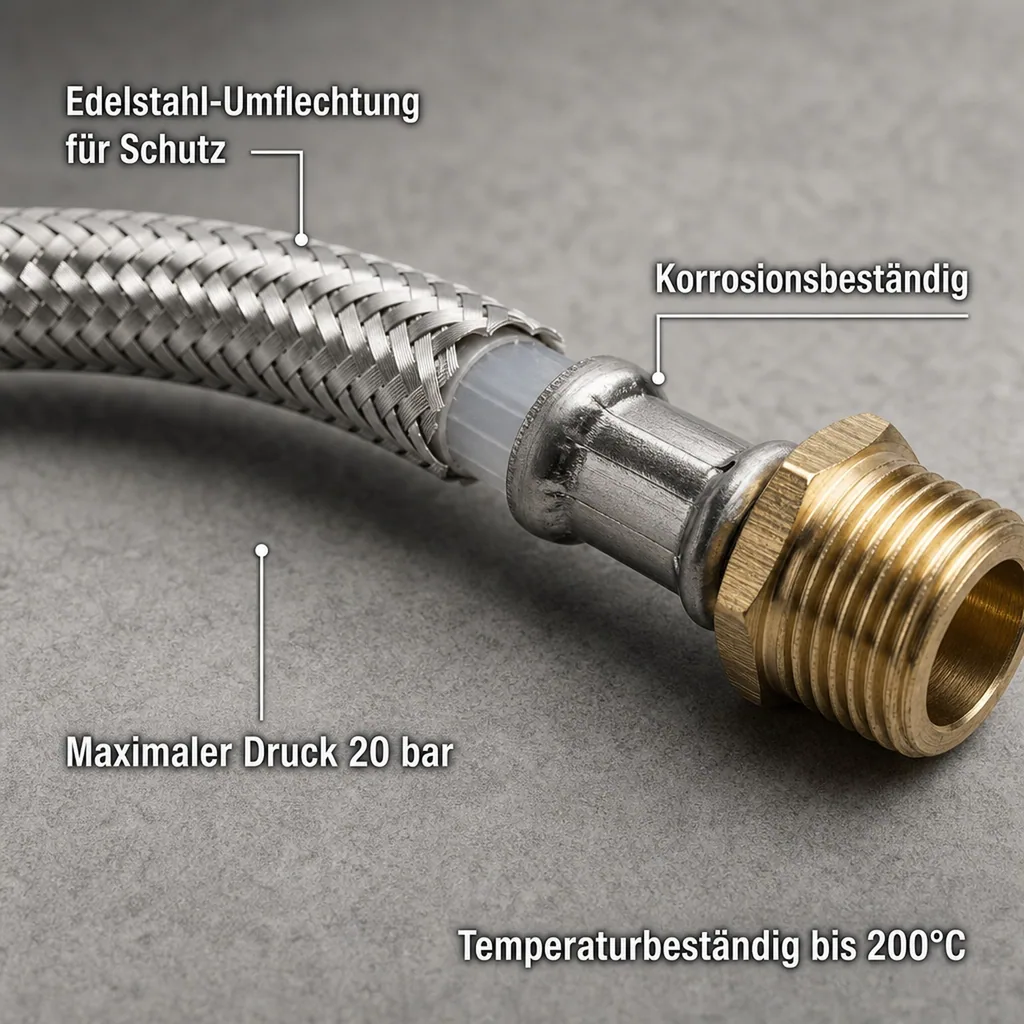 Panzerschlauch 1/2 Zoll, Edelstahl, Flexschlauch, 1500mm, Trinkwasser, DN8, DVGW