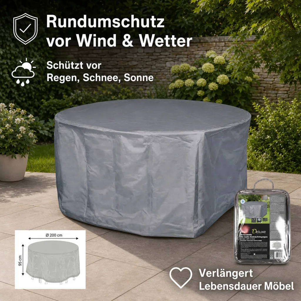 Schutzhülle Gartenmöbel rund, Abdeckplane Sitzgruppe, 200x95cm, wasserdicht