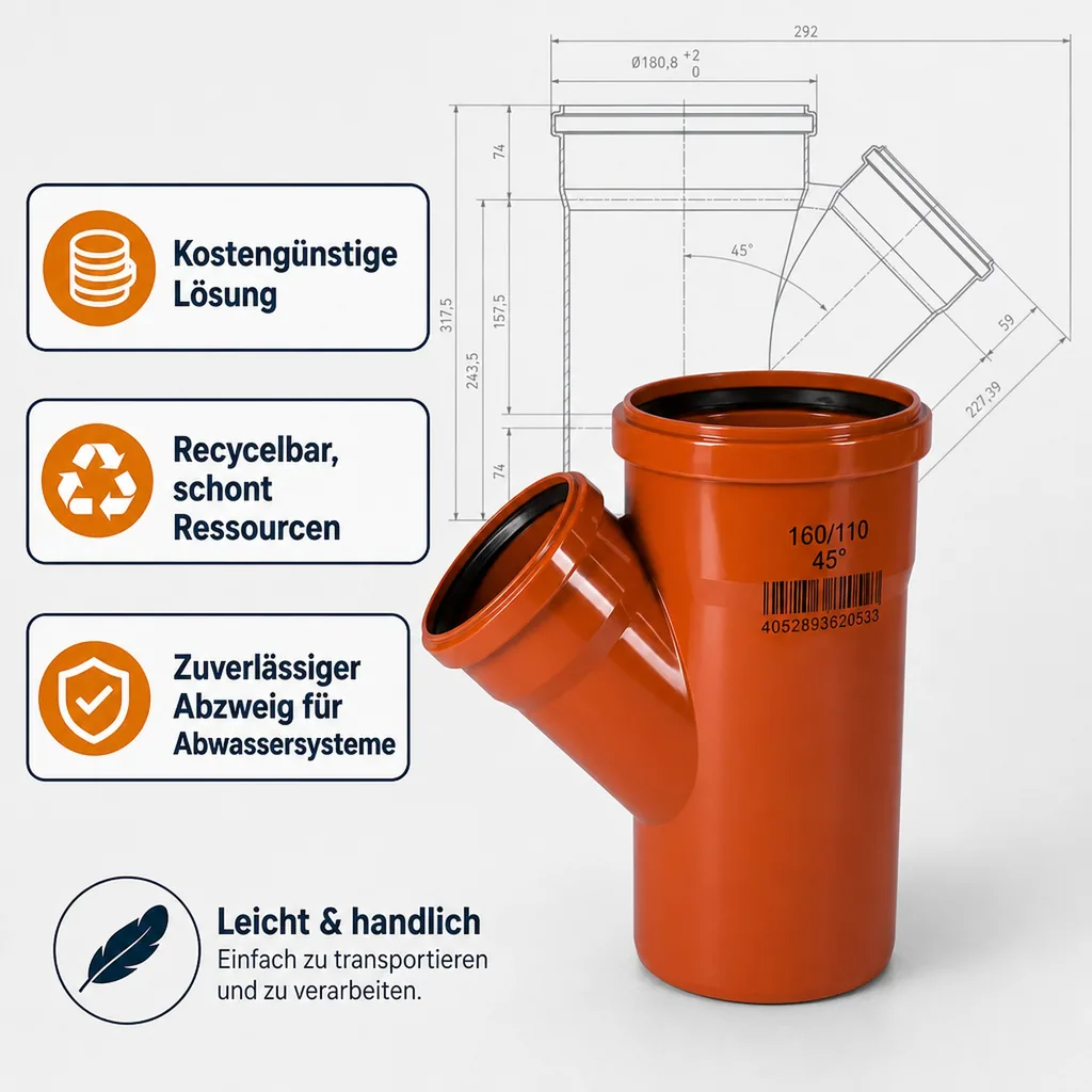 KG Rohr Abzweig DN 160/110 45 Grad, Kanalrohr