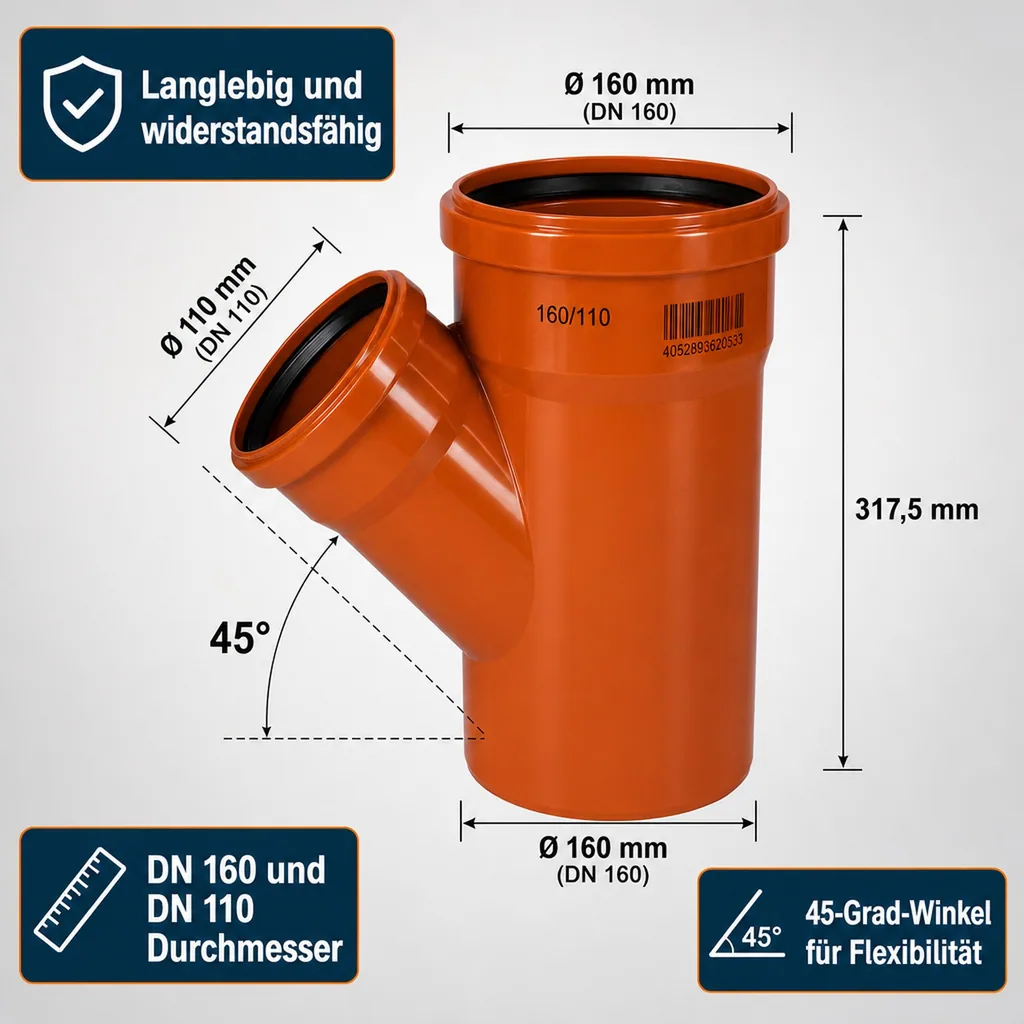 KG Rohr Abzweig DN 160/110 45 Grad, Kanalrohr