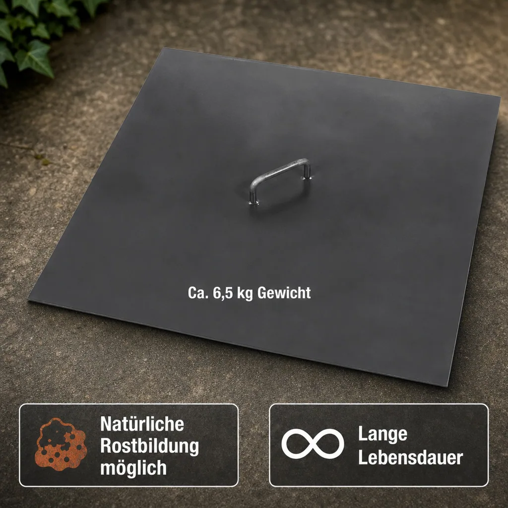 Feuerschalen Deckel, Abdeckung, Naturstahl, 71,5x71,5 cm