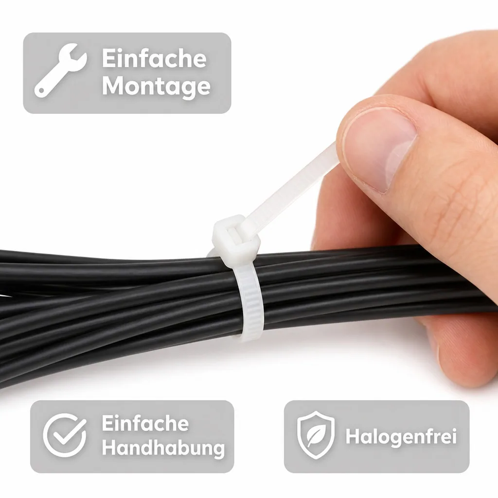 Kabelbinder 250x7,6mm, 100 Stück, natur weiss, PA6.6, Standard Kabelbinder