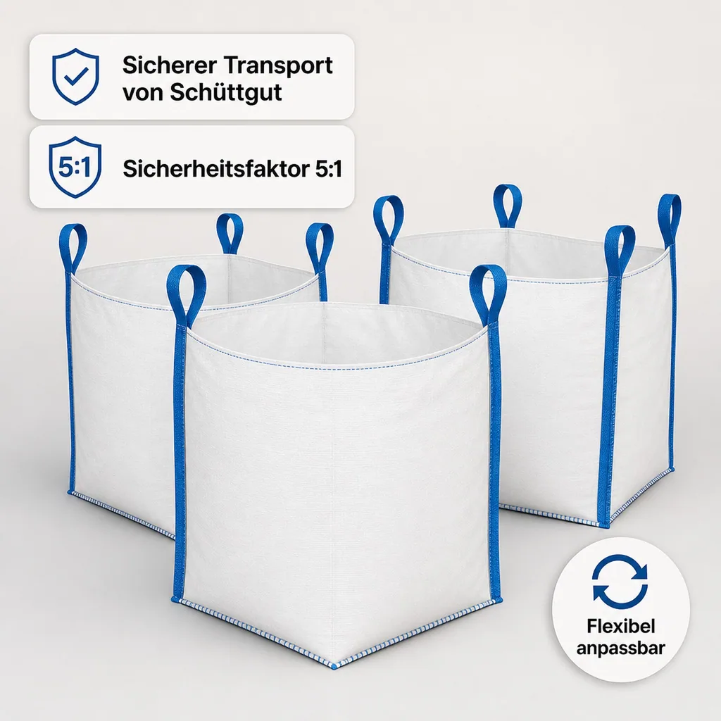 Big Bag 1000kg, 90x90x90 cm, 3er Set, offen, Schüttgut