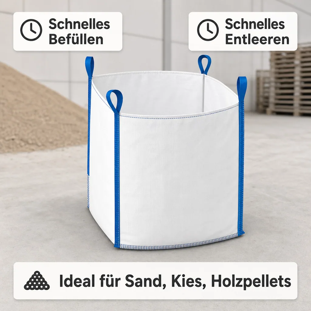 Big Bag 1000kg, 90x90x90 cm, 3er Set, offen, Schüttgut