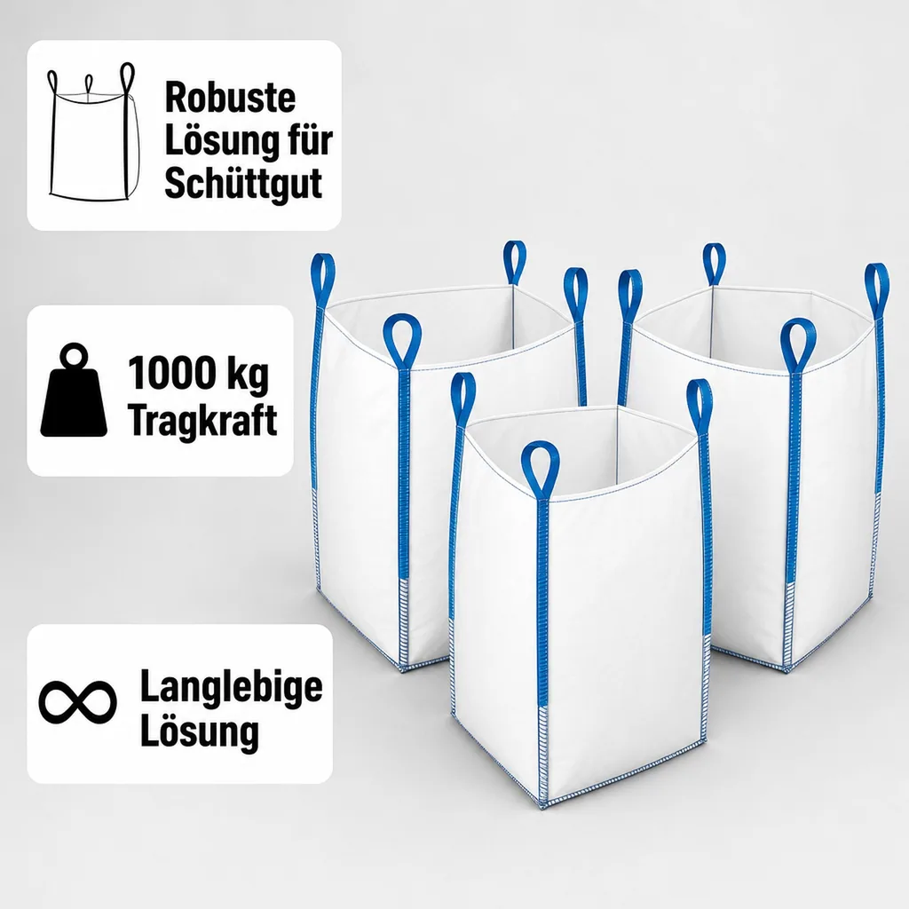 Big Bag 1000kg, 90x90x90 cm, 3er Set, offen, Schüttgut
