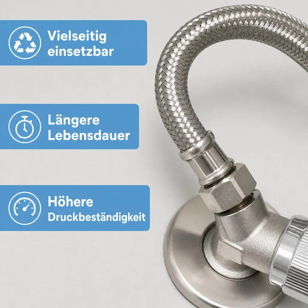 Panzerschlauch 1/2 Zoll, Edelstahl, Flexibel, 1000mm, Trinkwasser
