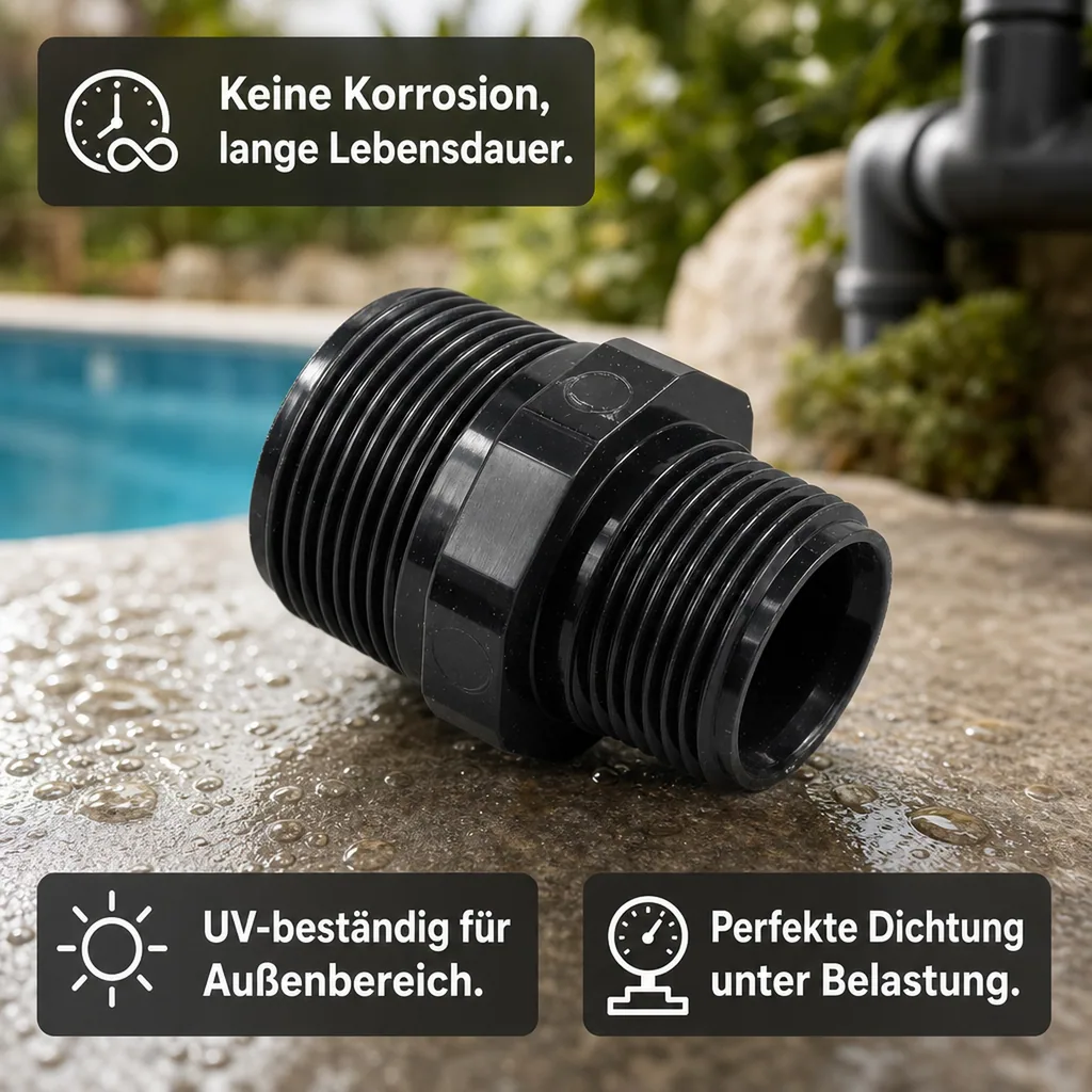 PVC Fittinge, PVC-U Doppelnippel reduziert AG 2 1/2" x 2", Rohrverbinder