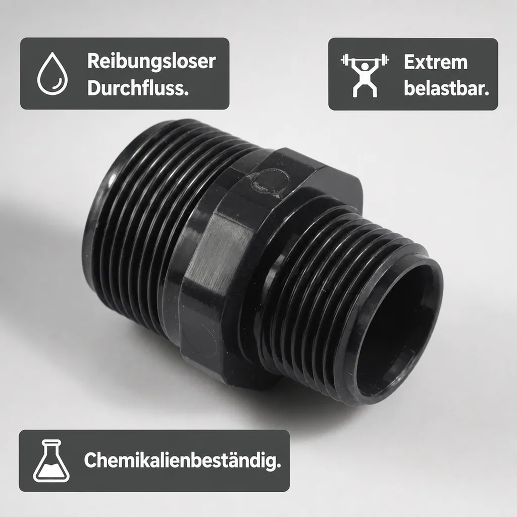 PVC Fittinge, PVC-U Doppelnippel reduziert AG 2 1/2" x 2", Rohrverbinder