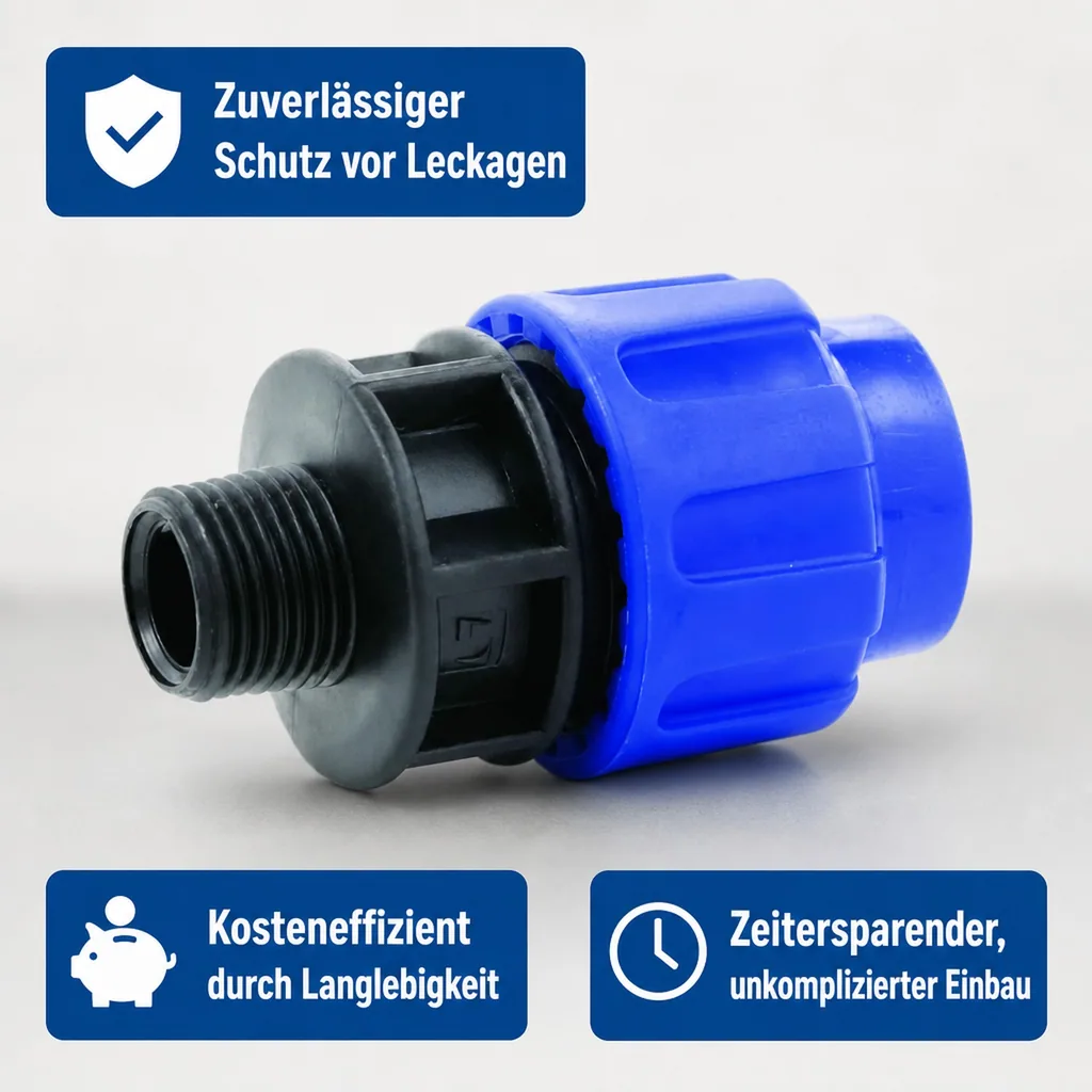 PE Rohr Verschraubung, Kupplung 32mm, Klemmfitting, Trinkwasser