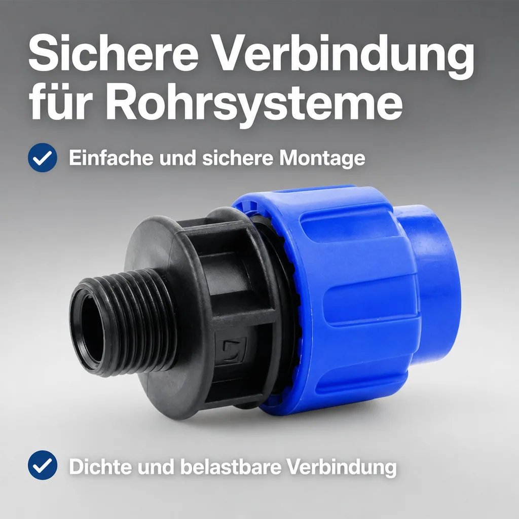PE Rohr Verschraubung, Kupplung 32mm, Klemmfitting, Trinkwasser