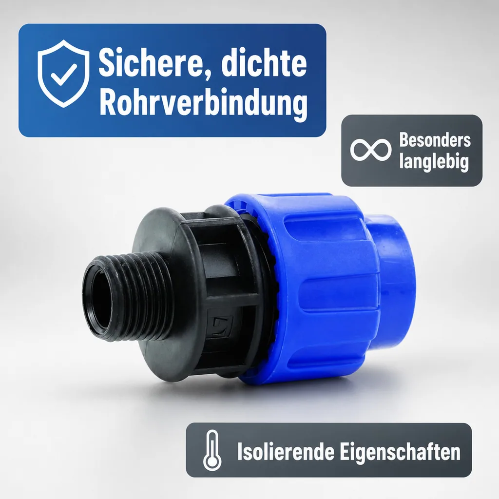 PE Rohr Verschraubung, Kupplung 20mm, 3/4 Zoll AG, Trinkwasser geeignet