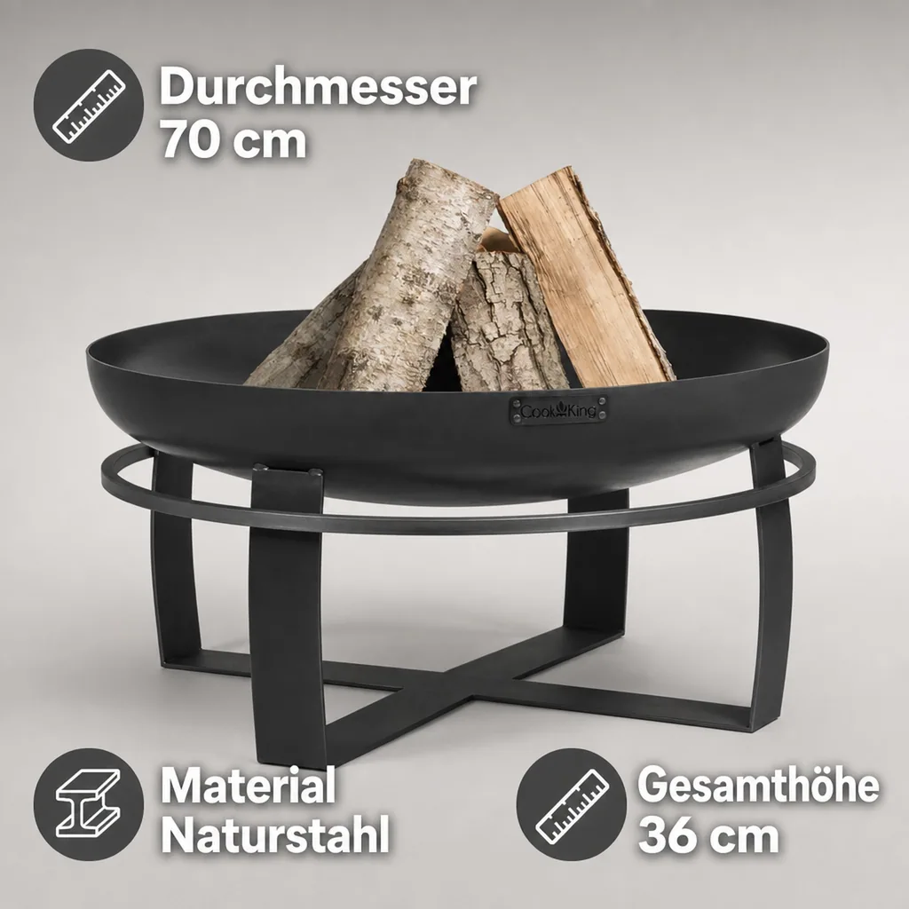 Feuerschale 70 cm, Feuerstelle Garten, Stahl Feuerschale, 15kg