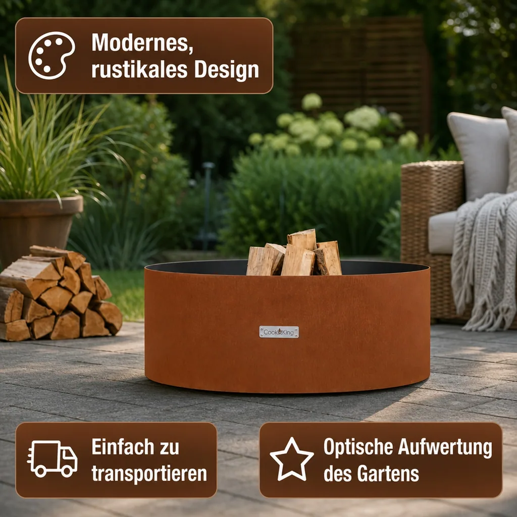 Feuerschale Cortenstahl 60 cm, Gartenfeuerstelle