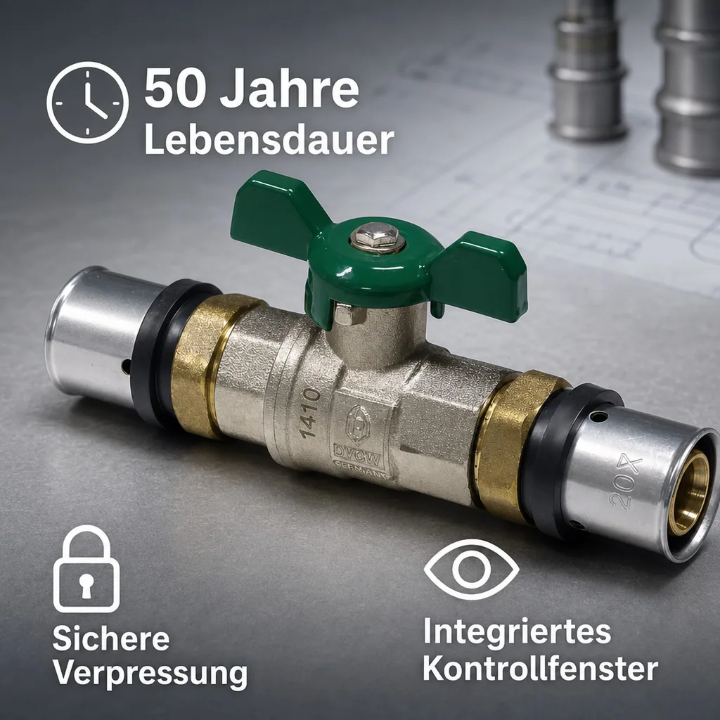 Pressfitting Kugelhahn, Kugelhahn 20mm, grün, Flügelgriff