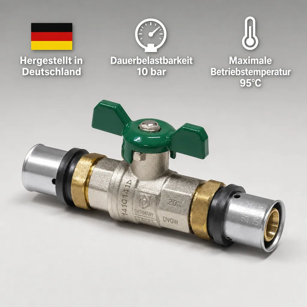 Pressfitting Kugelhahn, Kugelhahn 20mm, grün, Flügelgriff