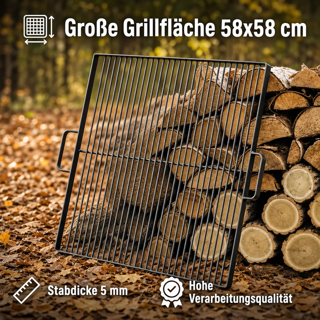 Grillrost Feuerschale 80 cm, Stahl, 58x58cm