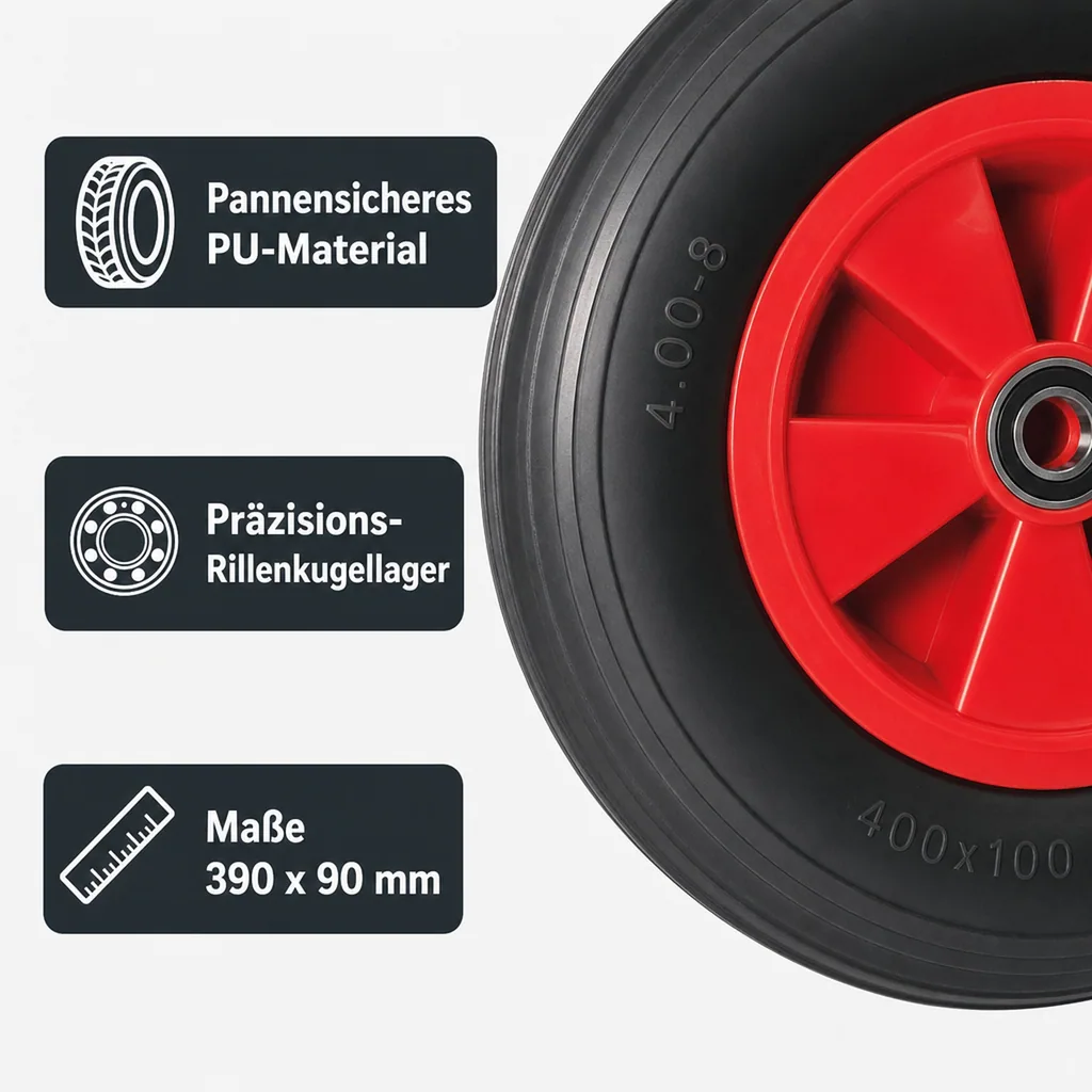 PU Rad 390x90mm, pannensicher, für Handwagen