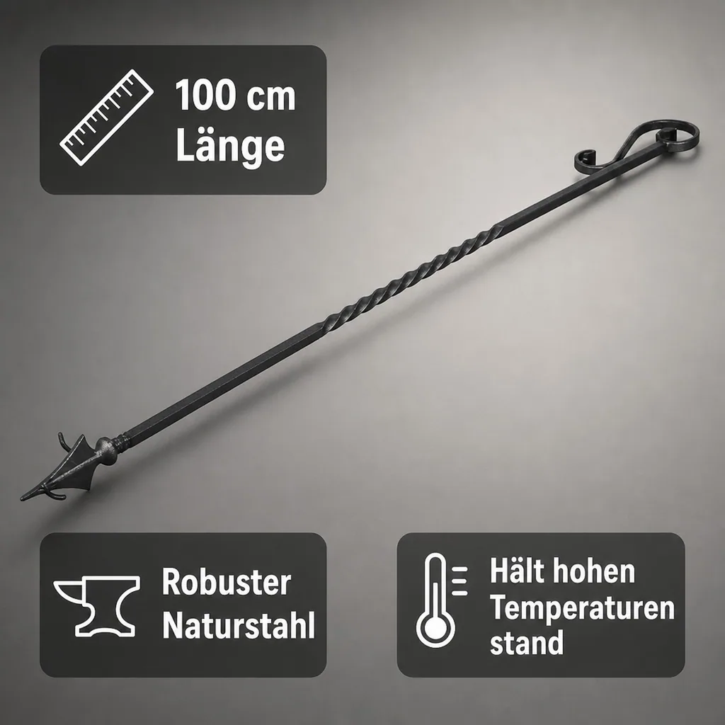 Feuerschale Zubehör, Schürhaken, Grillhaken, 100cm, Naturstahl