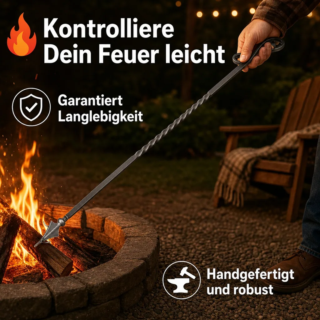 Feuerschale Zubehör, Schürhaken, Grillhaken, 100cm, Naturstahl