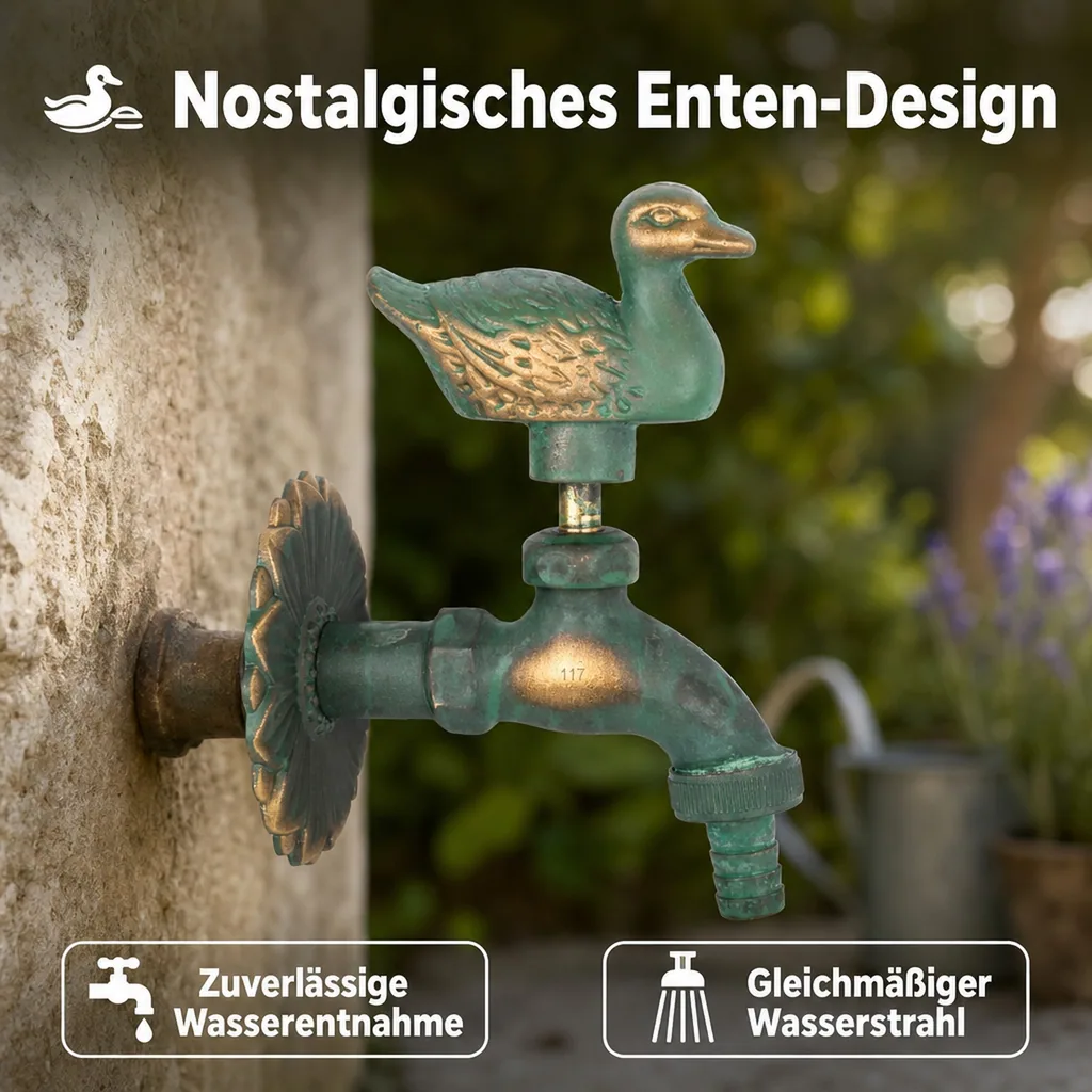 Auslaufventil, Gartenauslaufventil, Nostalgie Ente, patiniert, 1/2 Zoll