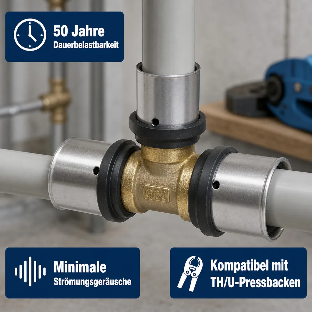 T-Stück Pressfitting, reduziert, 26x3 - 20x2 - 26x3, Rohrverbinder