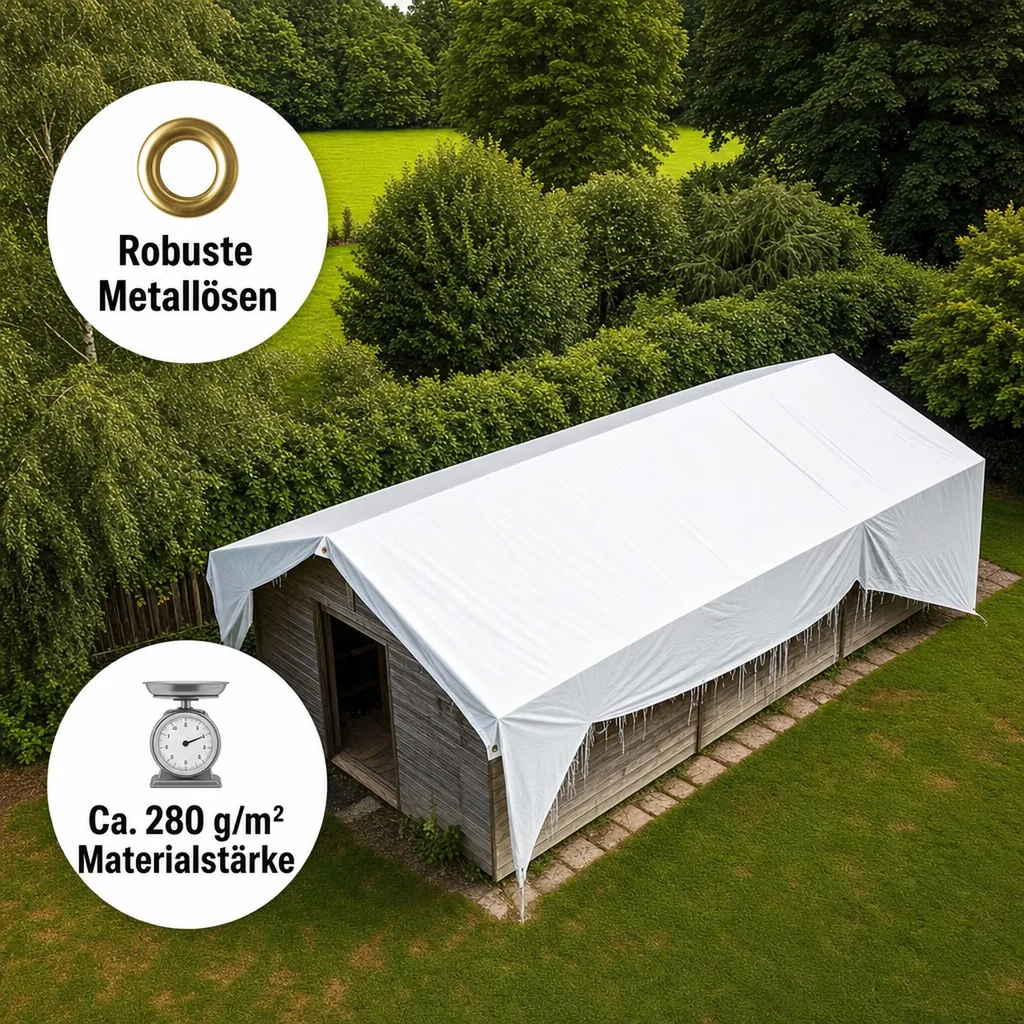 Abdeckplane 280 g/m², 3x4m (12m²), wasserdicht, reißfest, weiß