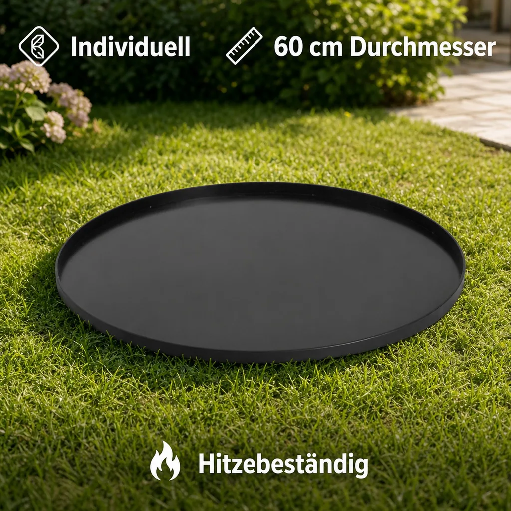 Feuerkorb Bodenplatte, Feuerstelle Unterlage, 60cm Naturstahl