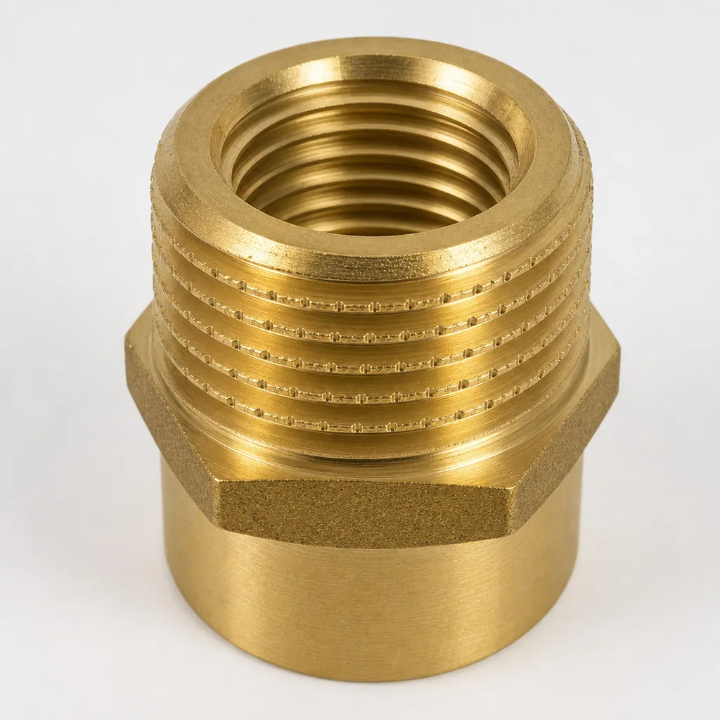 Messing Fitting, Doppelnippel reduziert, 1 1/2" IG x 2" AG