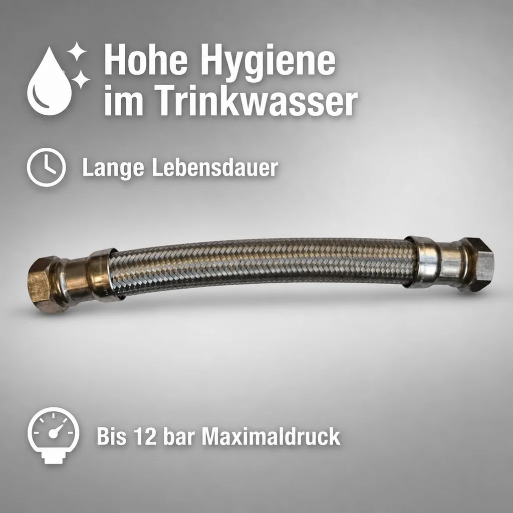 Panzerschlauch DN25, Edelstahlumflechtung, 1 Zoll, Flexschlauch Trinkwasser