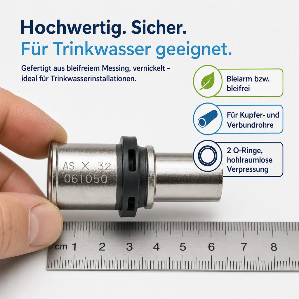Pressfitting 32mm, Kupferrohr, Übergang vernickelt, Trinkwasser DVGW