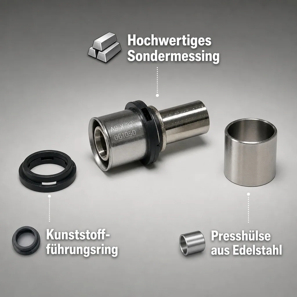 Pressfitting 32mm, Kupferrohr, Übergang vernickelt, Trinkwasser DVGW
