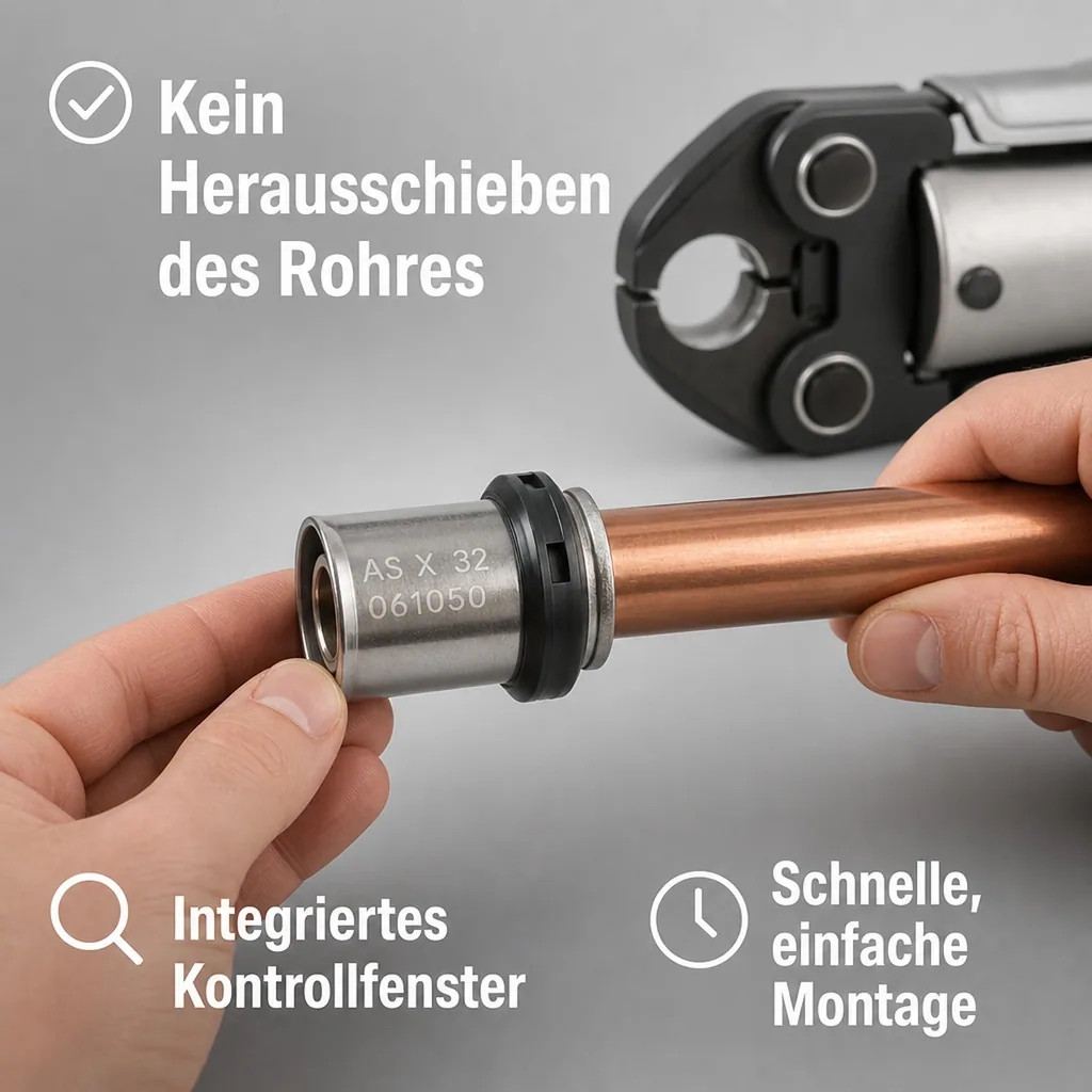 Pressfitting 32mm, Kupferrohr, Übergang vernickelt, Trinkwasser DVGW