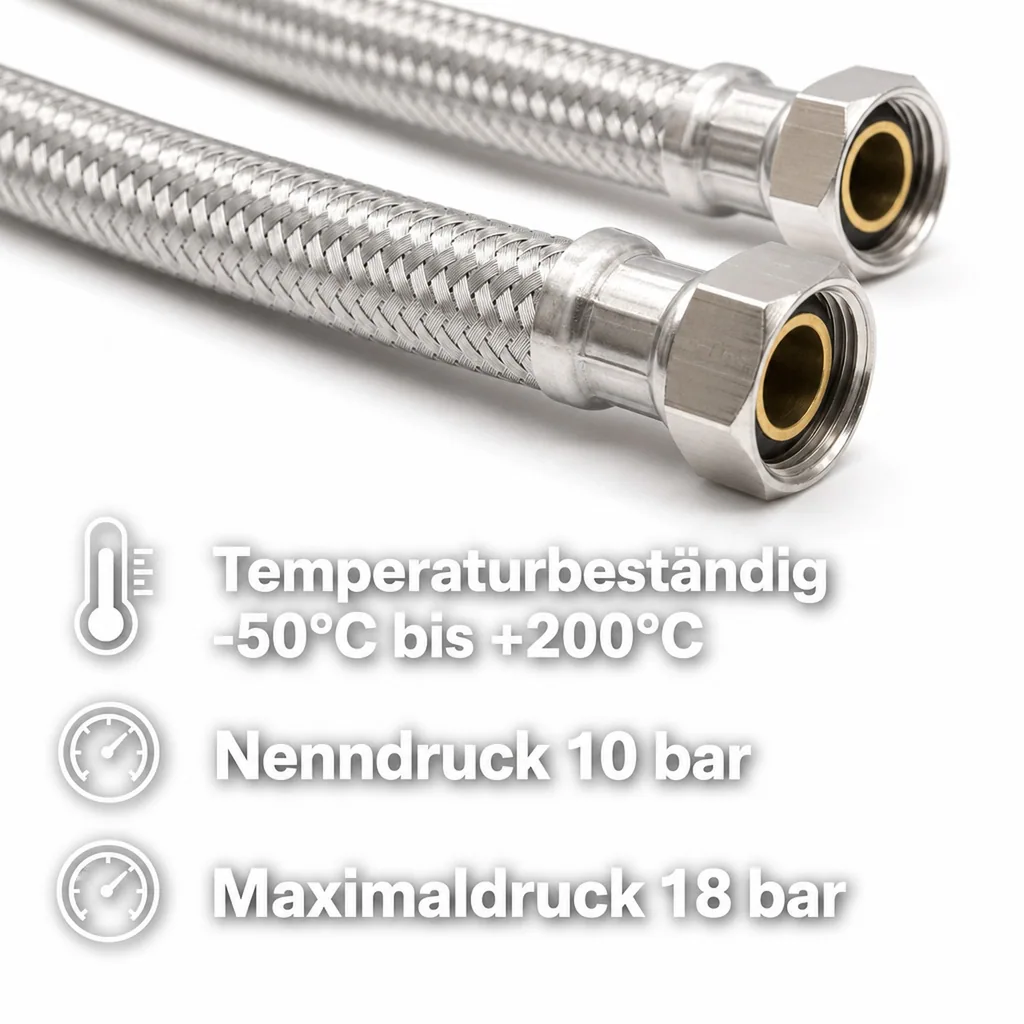 Panzerschlauch 3/4 Zoll, Edelstahl, Flexibel, 1000 mm, Trinkwassergeeignet