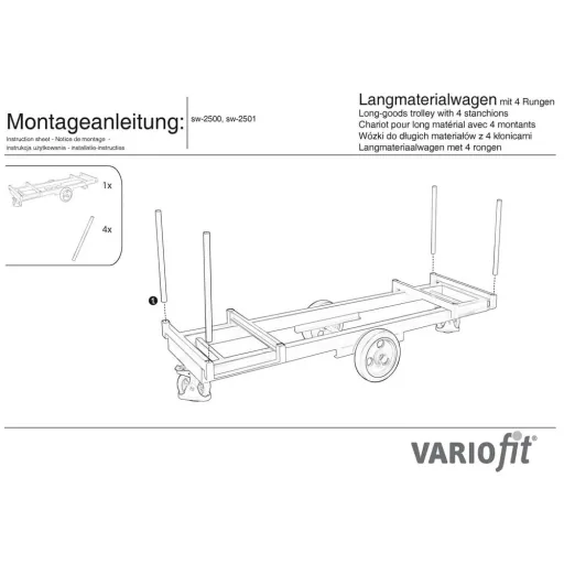 Langmaterialwagen, Materialwagen, 3000kg Traglast, mit 4 Rungen
