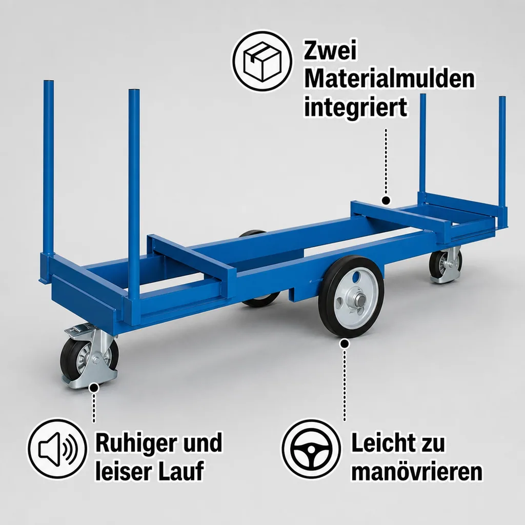 Langmaterialwagen, Materialwagen, 3000kg Traglast, mit 4 Rungen