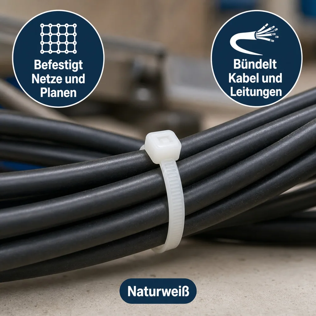 100 Kabelbinder 450x7,6mm Natur (weiss) PA6.6