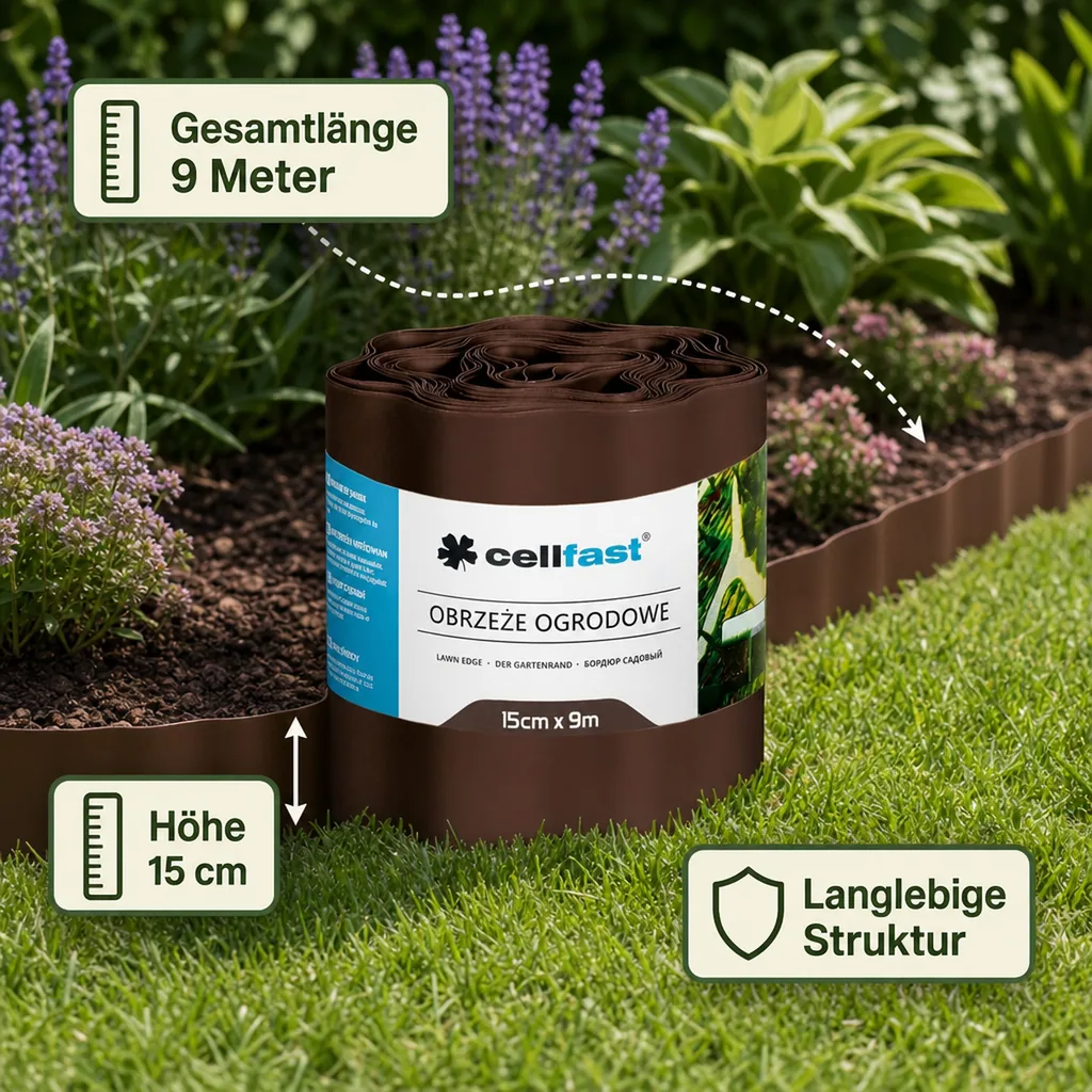 Gartenrand braun 15 cm x 9 Meter