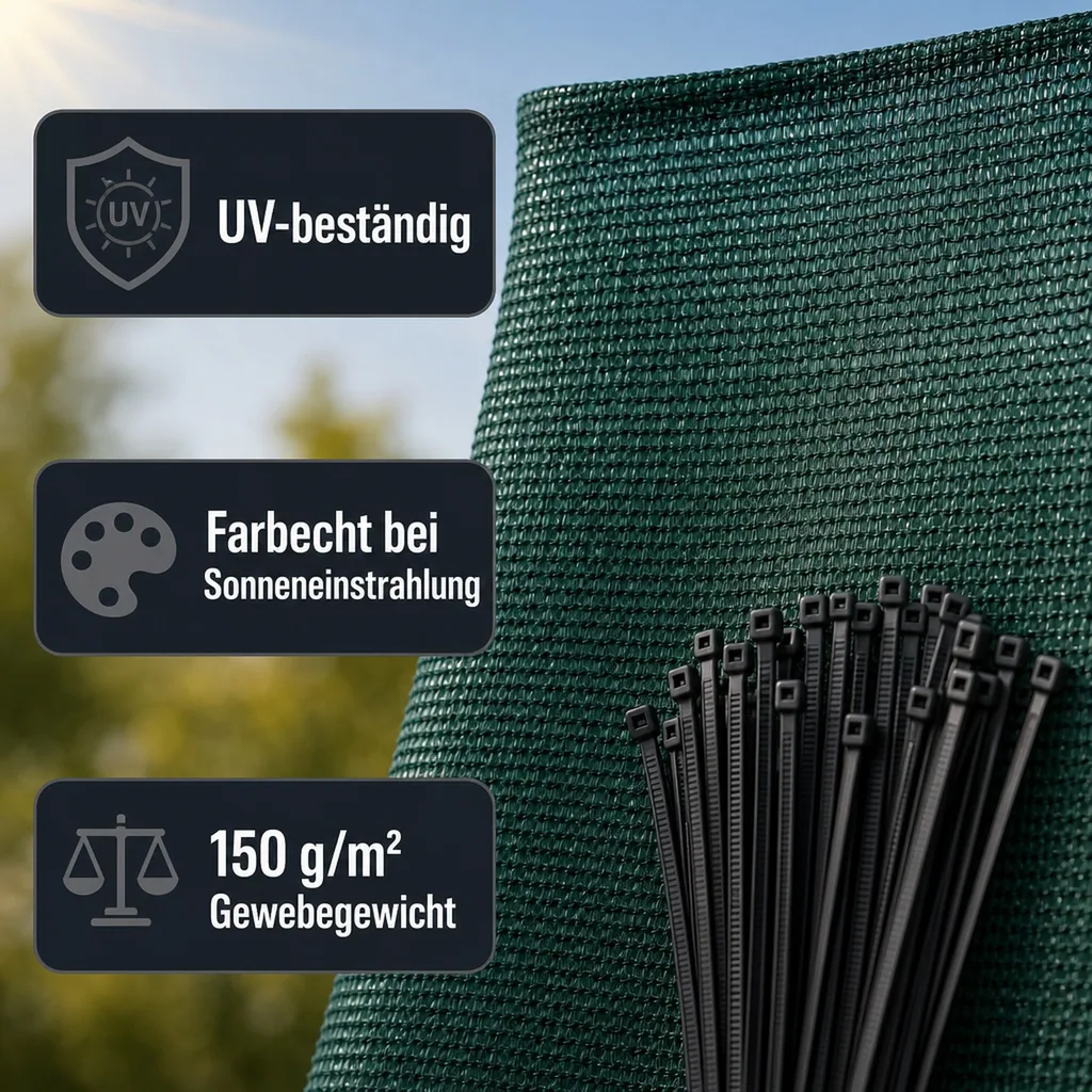 Sichtschutznetz, Windschutznetz, 1,2x10m, Gartenzaun, inkl. Kabelbinder & Befestigung