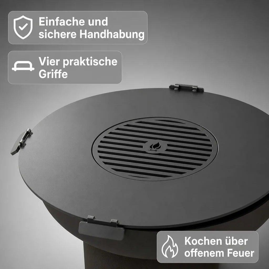 Grillplatte Feuerschale, Stahl, 78 cm, mit Grillrost 36cm