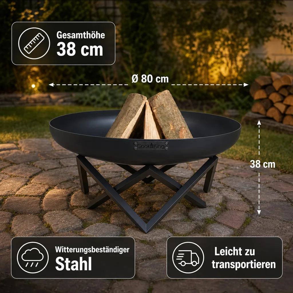 Feuerschale 80 cm, Stahl Feuerschale, Garten Feuerstelle