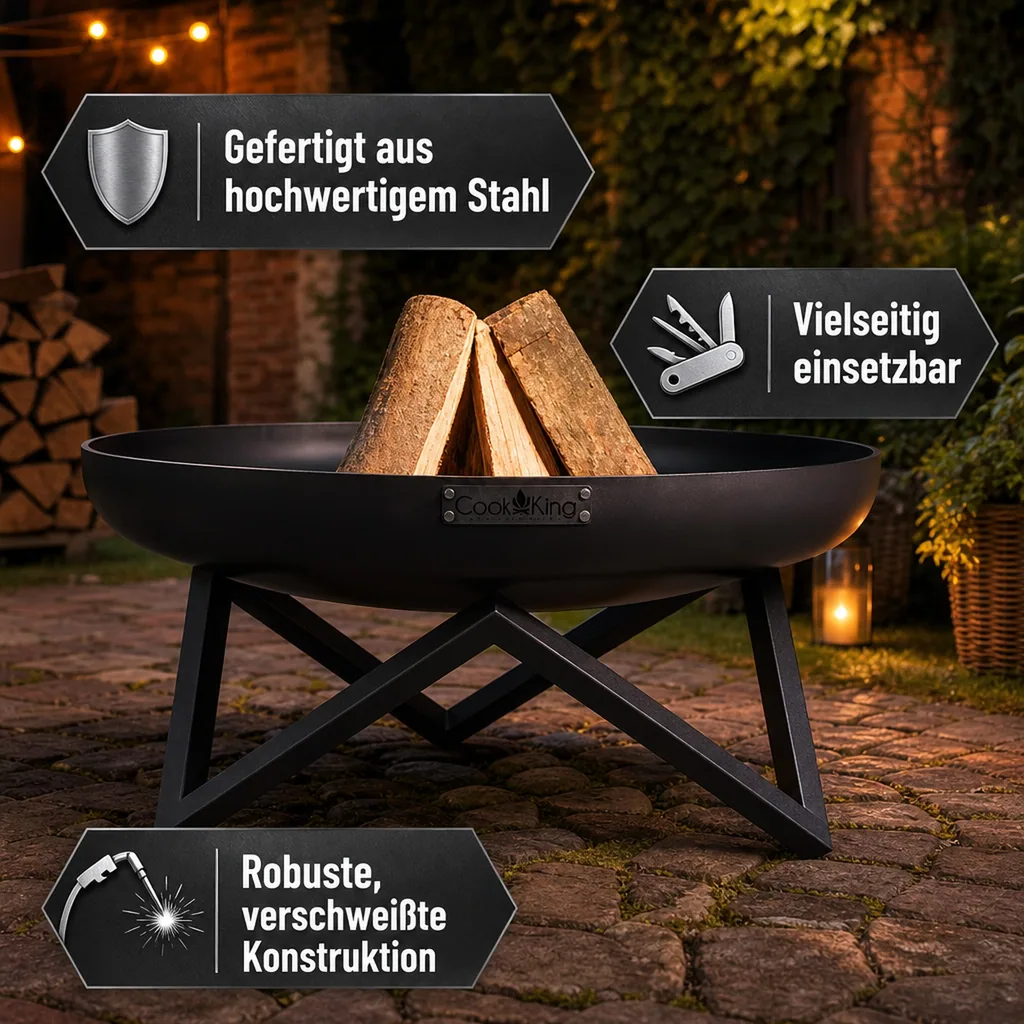Feuerschale 80 cm, Stahl Feuerschale, Garten Feuerstelle