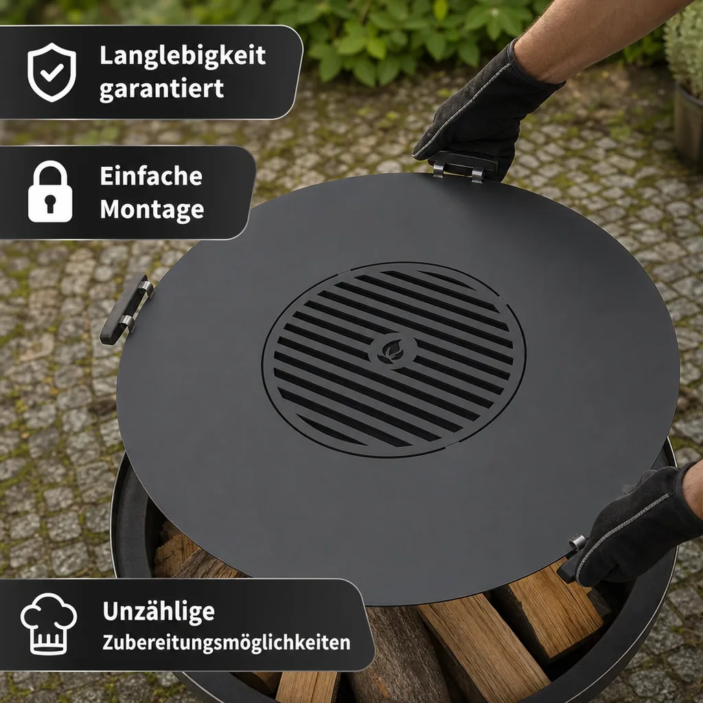 Grillplatte Feuerschale, Grillrost, Naturstahl, 82cm
