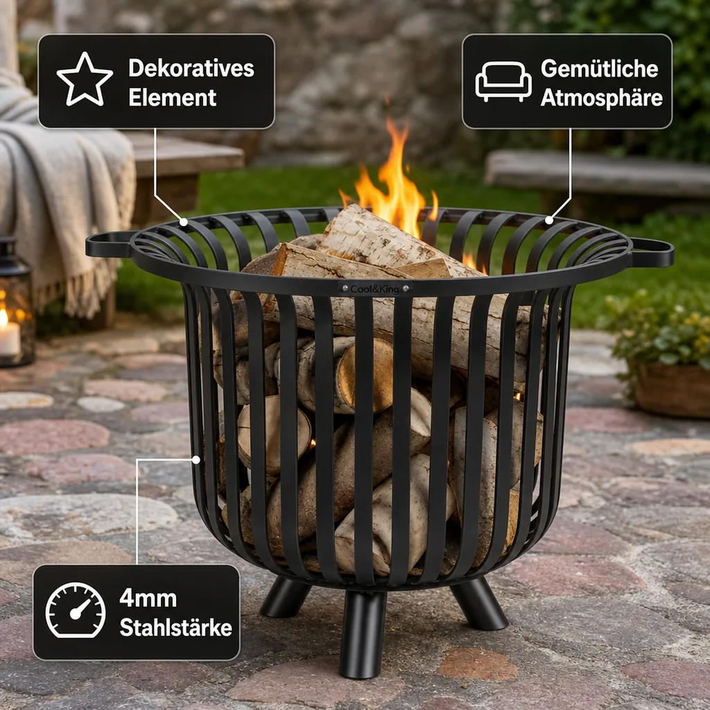 Feuerkorb Garten, Feuerstelle, Stahl, 60cm