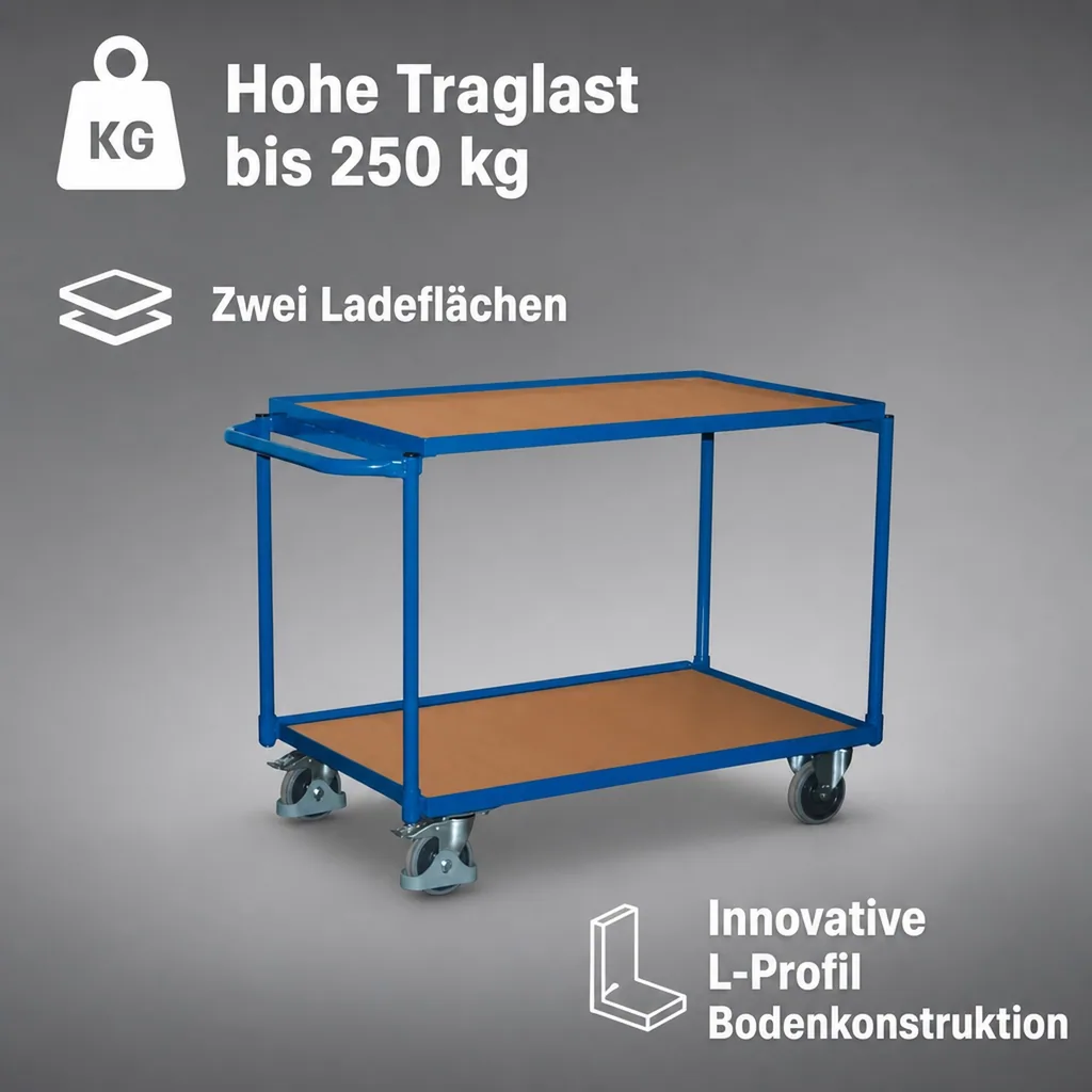 Tischwagen 250 kg, 2 Ladeflächen, Werkstattwagen