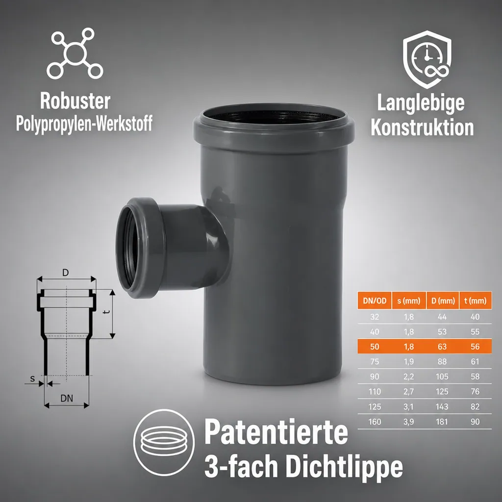 HT Abzweig 90/50 87 Grad, Abwasserrohr DN