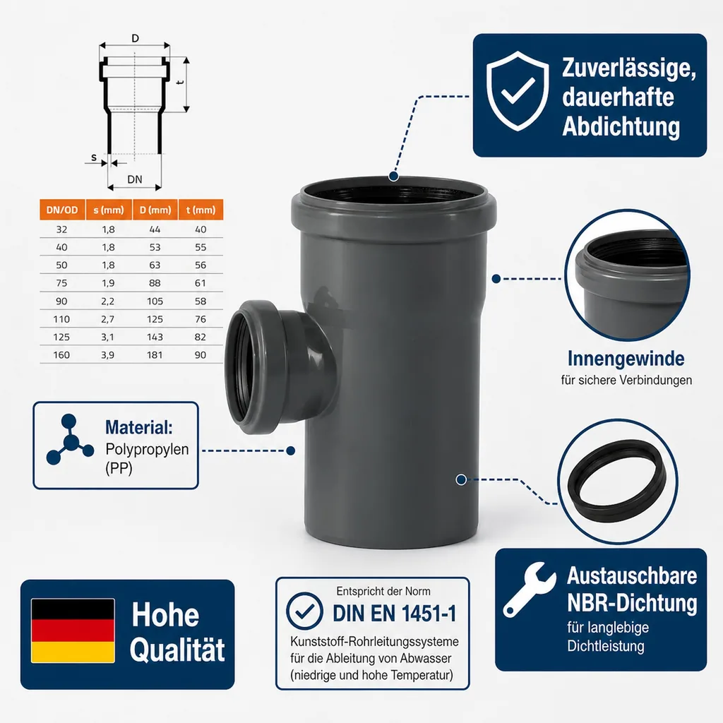 HT Abzweig 90/50 87 Grad, Abwasserrohr DN